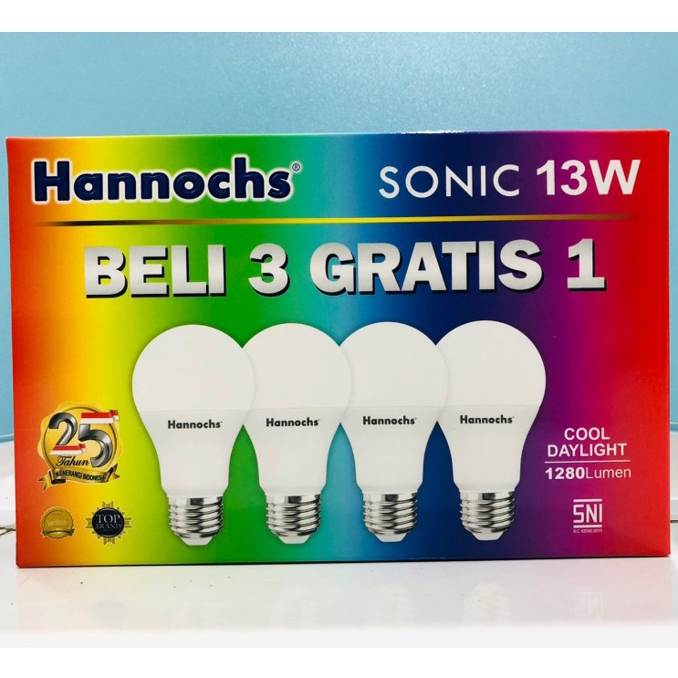 Hannochs Sonic PAKET 3 in 1 Bohlam Lampu LED 3-6-10-13 Watt Cool Daylight Putih BELI 3 BONUS 1