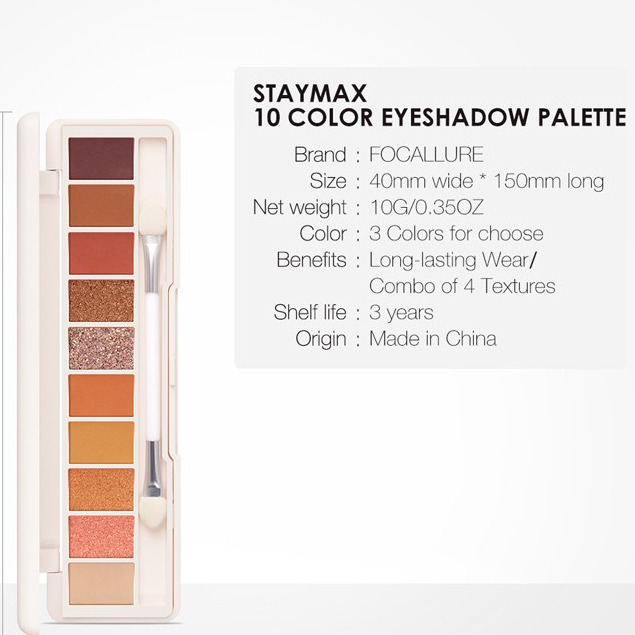 POKY - FOCALLURE 10 Warna Glitter Eyeshadow palette - kosmetik Mata FA158