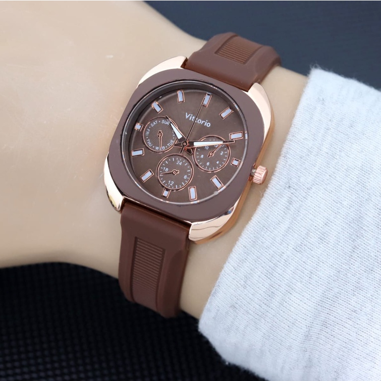 BISA COD ✅Jam Tangan Wanita Vittorio Chrono variasi strap Karet Anti Air