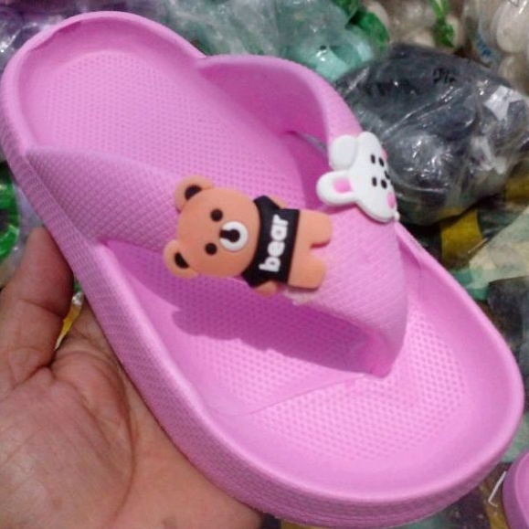 GOLFER/ Sandal  karet  jepit tebal model ke kinian untuk perempuan kecil dan tanggung motif beruang