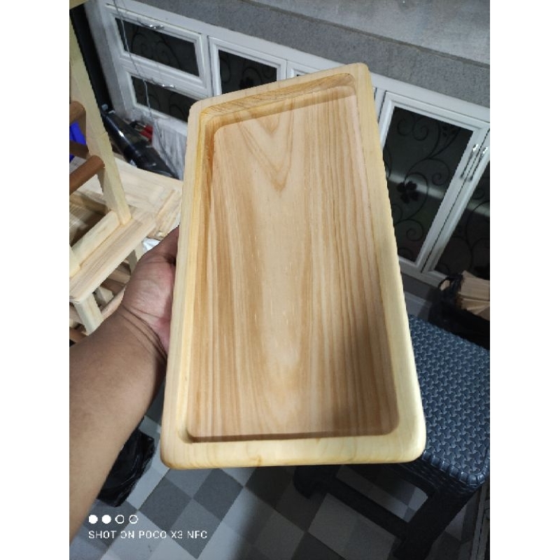 Baki Kayu Pinus/Wooden Plate/ Piring Kayu Pinus Persegi 34x18cm