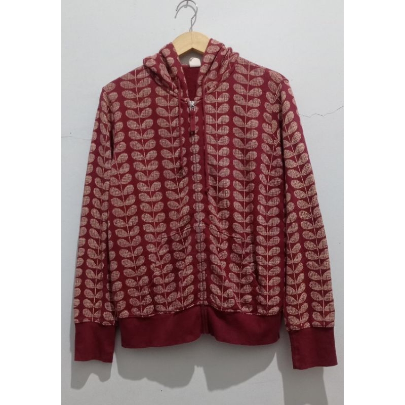 uniqlo hoodie zipper motif full print original like new bahan terbaik