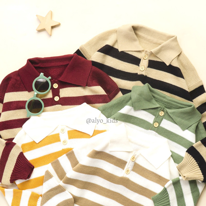 [ALYO] Polo Stripe Knit / Polo knit anak / Polo Unisex kids