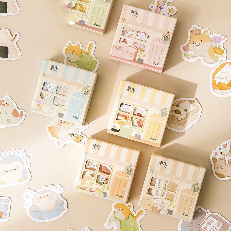 

45pcs Stiker Motif Bunga / Rumah Kecil Untuk Dekorasi Diary hewan binatang animal beruang bear penguin pinguin dog anjing shiba inu lucu burung bird cat sushi imut kawaii murah lucu sticker in a box