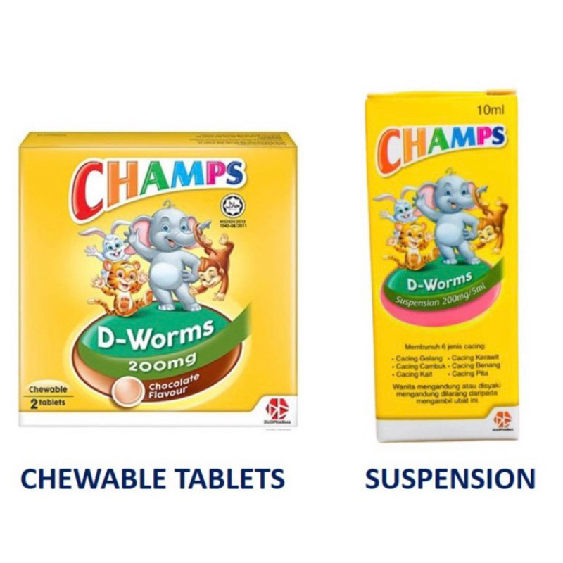 Champs D Worms 200MG 2'S EXP: 12/2025 Obat Cacing Anak Impor Malaysia