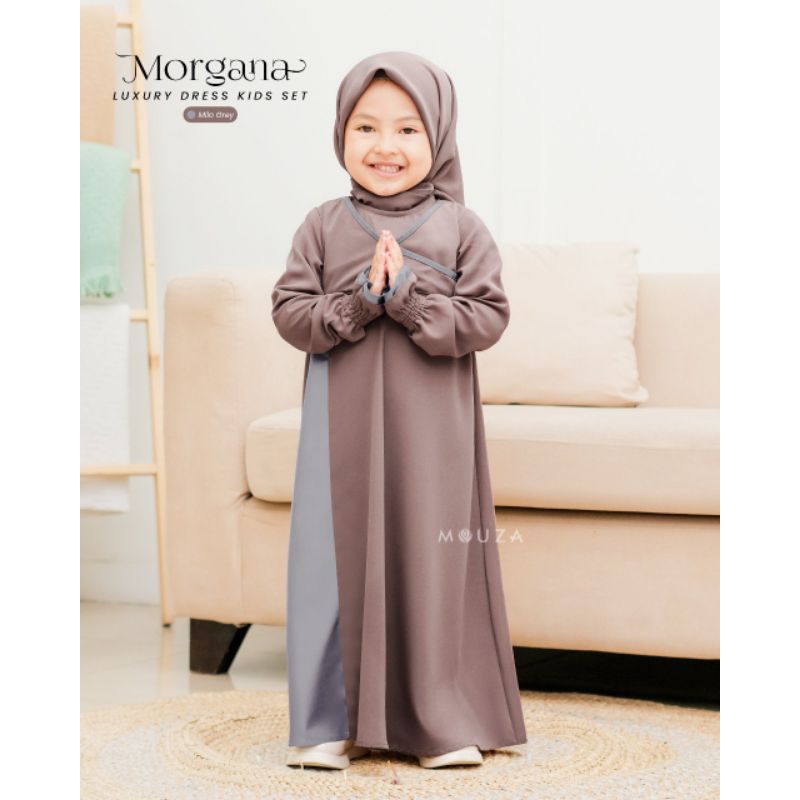 Baju Muslim Anak Perempuan Morgana Dres Set Kids By Mouza Sarimbit Keluarga Terbaru Seragam Lebaran 