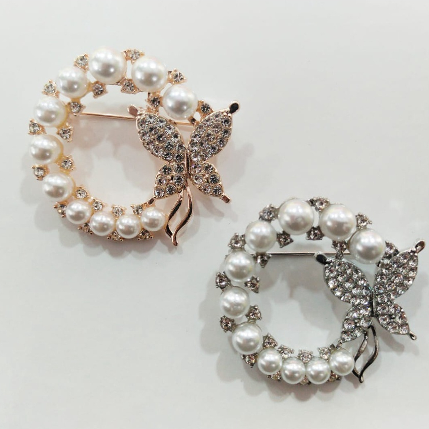 Bros lingkaran mutiara buterfly/  Brooch/Bros hijab/bros cantik/Bros Mutiara/bros lucu/ Bros Wanita Korean Fashion Style