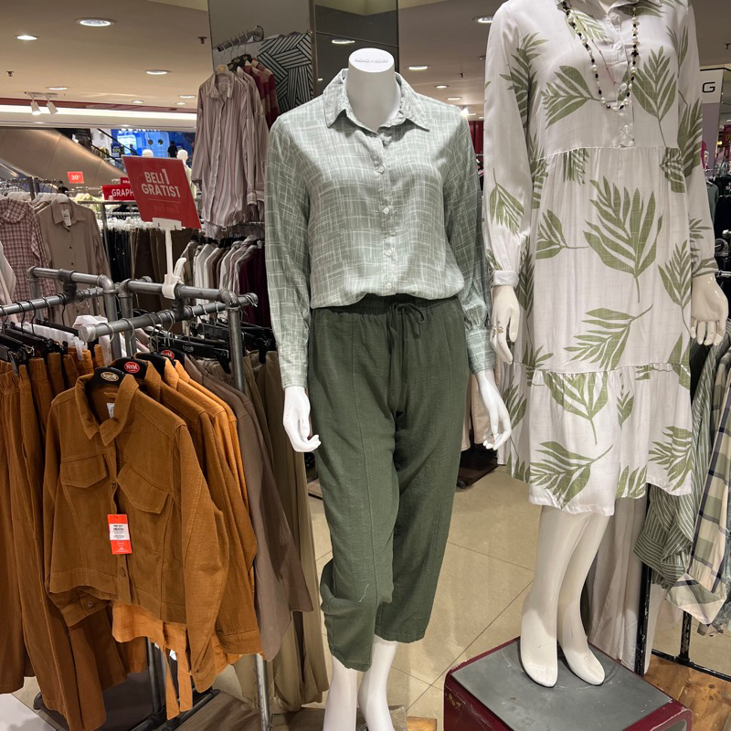 Novel mice kemeja motif kotak-kotak + celana bahan katun super cute S-2XL (dijual terpisah)