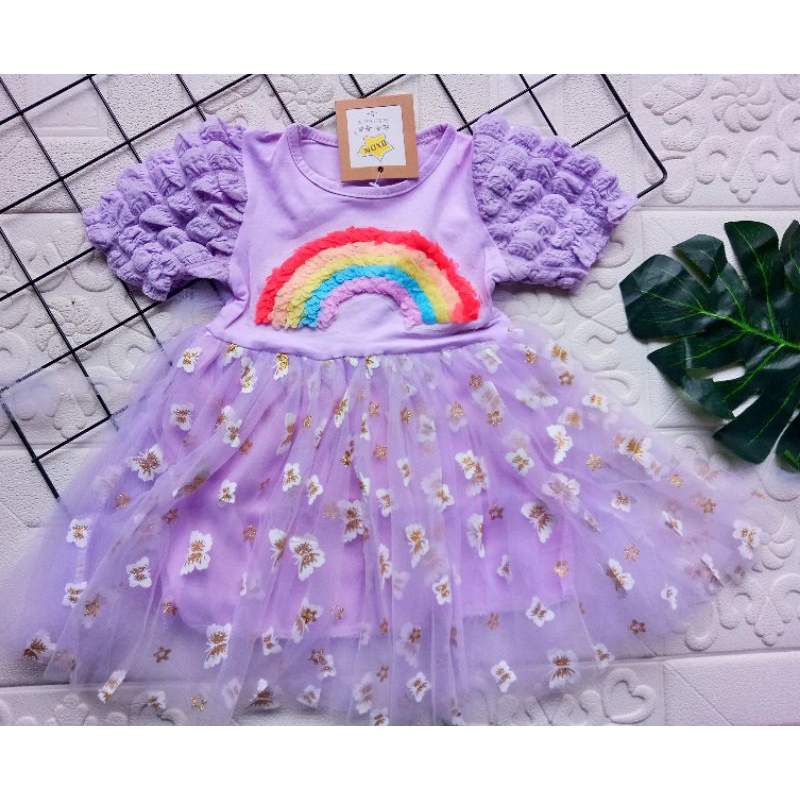 [0-5th] DRESS TUTU ANAK GAUN PESTA DRESS TILE ANAK IMUT MOTIF RAINBOW PELANGI DRESS TUTU ANAK IMPORT PREMIUM MEWAH ORIGINAL