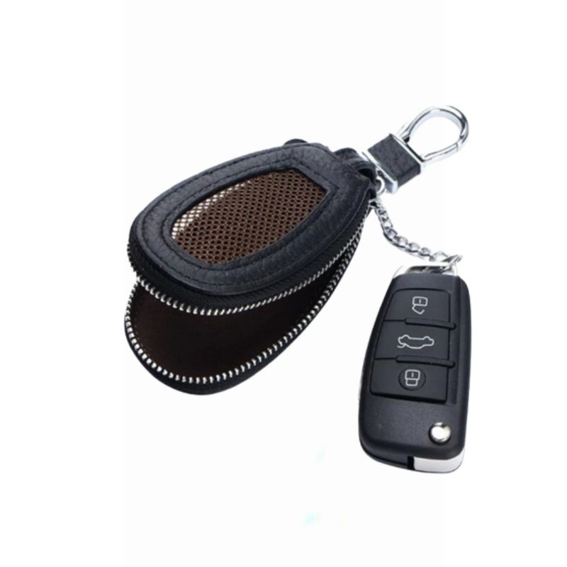 gantungan kunci remote keyless mobil Mitsubishi kulit asli Zipper oval dompet stnk