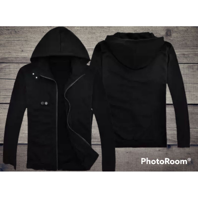 JAKET SWEATER HOODIE ANAK COSPLAY PRIA WANITA ANIME KANEKI TOKYO GHOUL HITAM POLOS CASUAL MURAH KERE