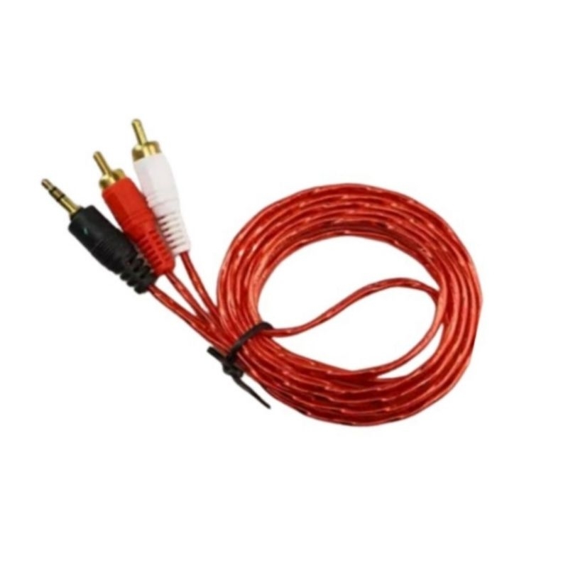 KABEL AUX AUDIO 3.5 TO RCA 1IN2 1X2 1.5 METER / KABEL RCA AUDIO TO AUX 1-2 / KABEL JACK AUDIO HP KE SPEAKER AKTIF / SALON 1.5 METER TRANSPARAN