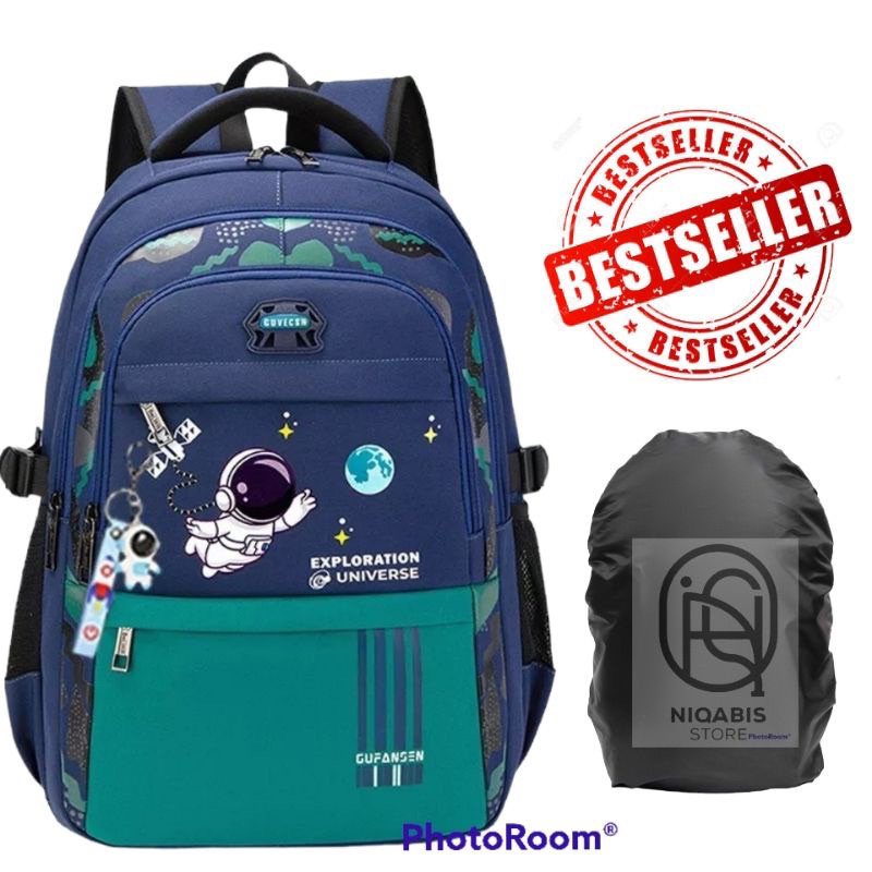 Tas ransel anak sekolah SD astronot gratis raincover