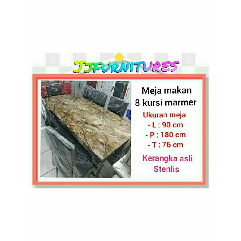 Meja makan jumbo/meja makan marmer 8 kursi 180 x 90 cm