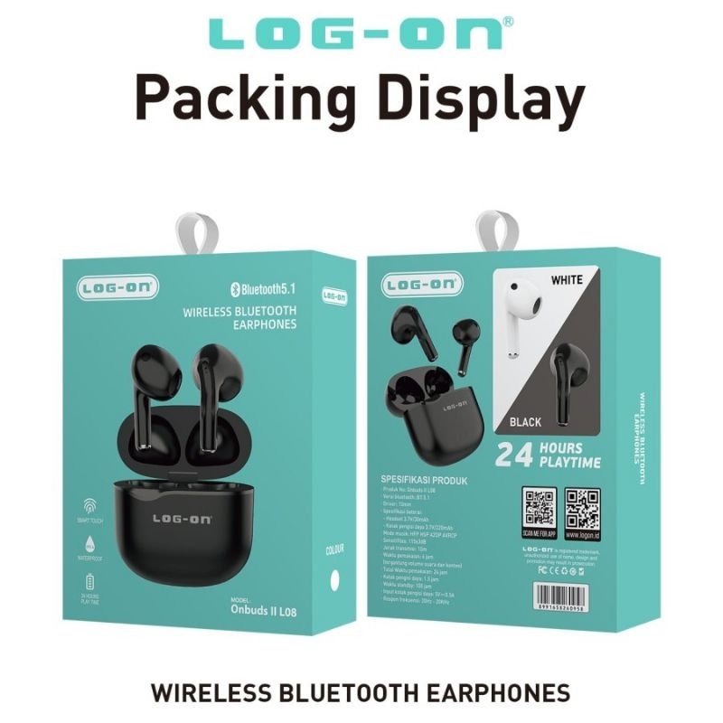 Headset Bluetooth L08 LOG-ON 5.1 Onbuds Wireless Earphones Smart Touch