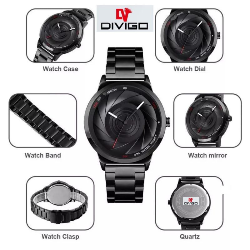 (Terima Cod)Jam Tangan Pria Divigo Original DV-11624 Jarum Free Box Strap Rantai/Stell(Dikirim Jakarta)