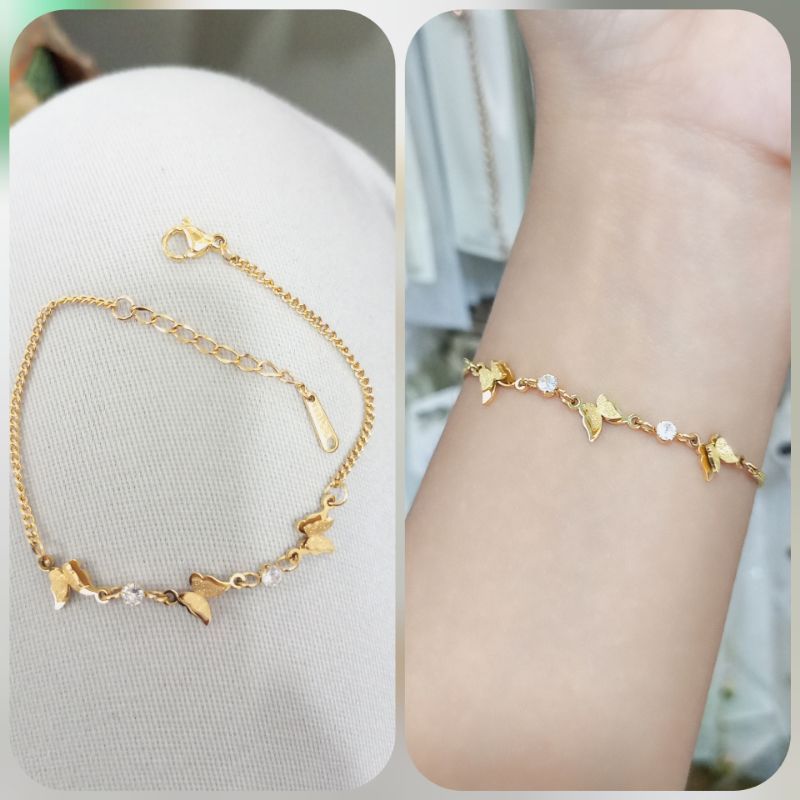 Gelang titanium rantai kupu kupu kecil