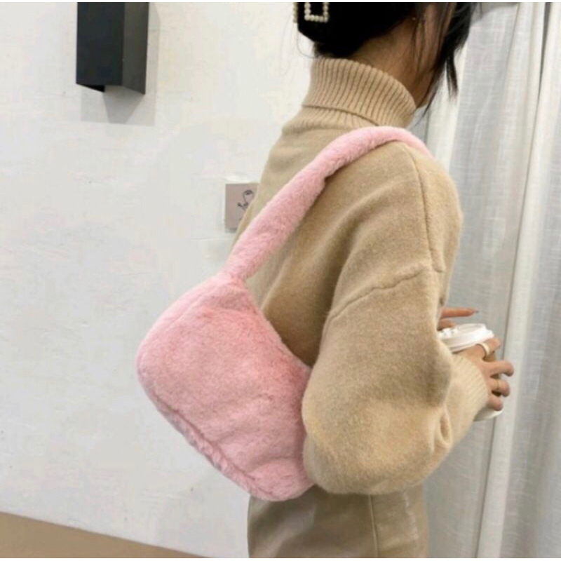 Free Ongkir  SONIA Shoulder Bag Tas bulu selempang bahu Tas Selempang Wanita Remaja Korean Bulu Halus