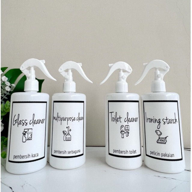 botol PUTIH SPRAY GLOSSY EXCLUSIVE 500ml . refillable bottle minimalist organizer tempat pembersih kaca spray dengan stiker