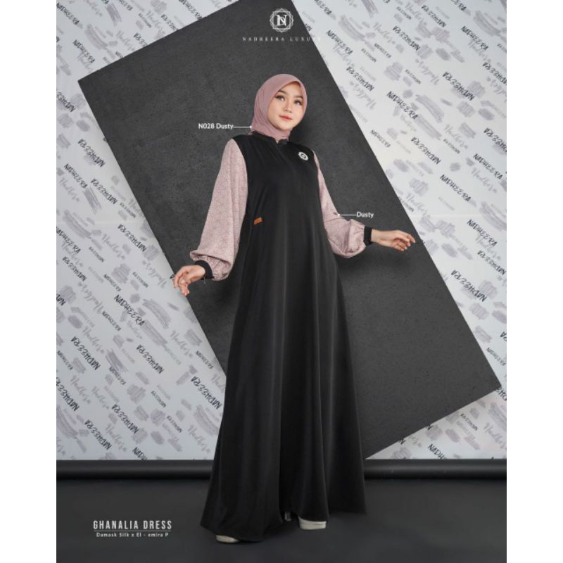 ghanalia dress, gamis hitam by nadheera luxury