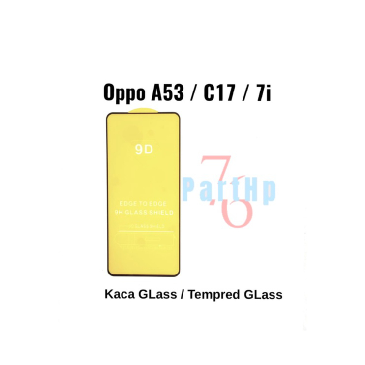 Tempered Glass Full Oppo A53 - C17 - 7i- Kaca Anti Gores Pelindung - Hitam