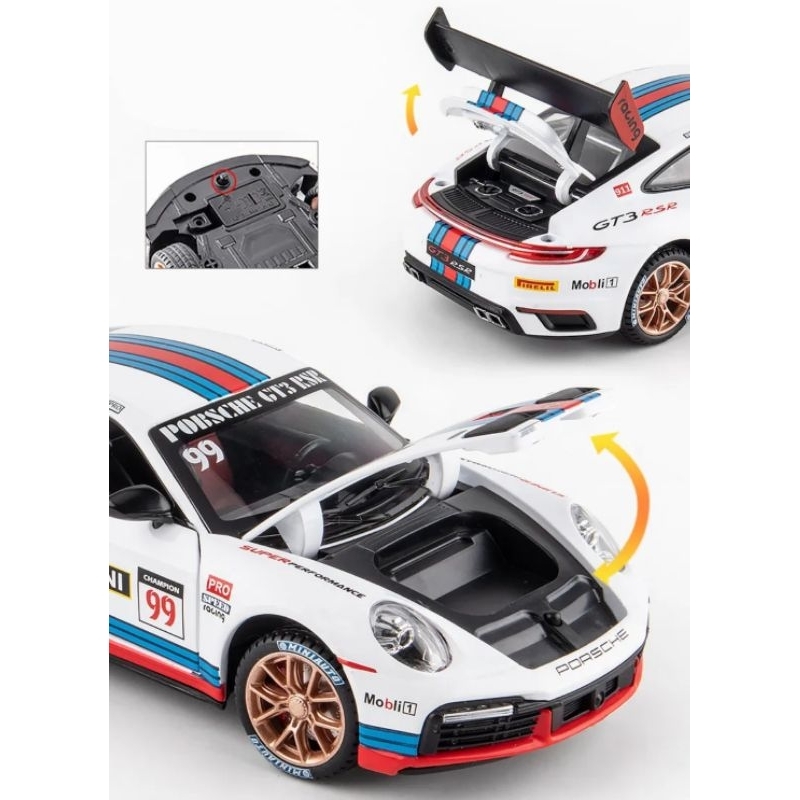 Diecast Mobil Balap Porsche 911 GT3 RSR Miniatur Die-cast Mobil Sedan Sport