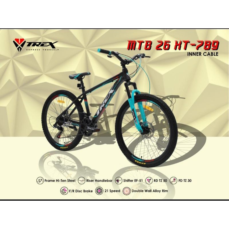 Sepeda Gunung MTB 26 inch Trex XT-789 7 Speed Double Disc