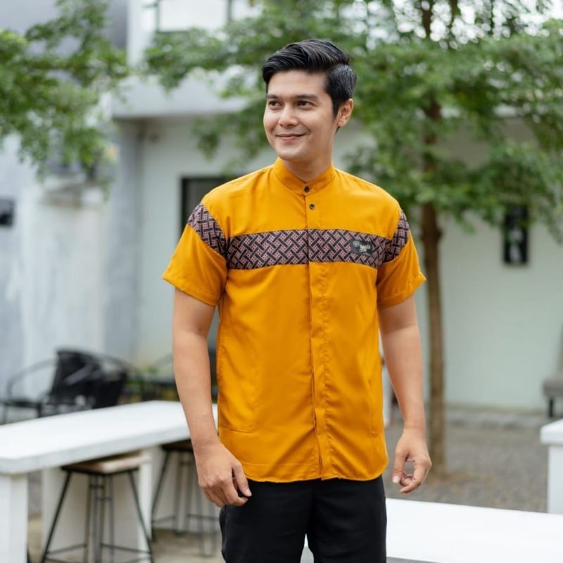 Baju Koko Pria Dewasa Lengan Pendek Motif Kobata Qnang  Kombinasi Batik Terbaru