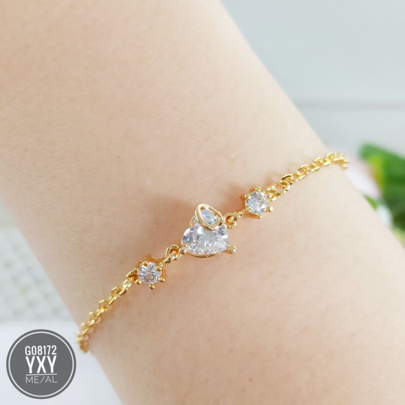 Gelang yaxiya rantai love permata zircon gold G08172