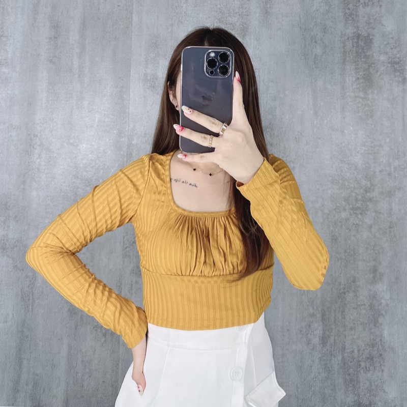Ginny Longsleeve kerut dada | Atasan crop kerut