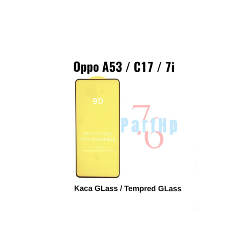 Tempered Glass Full Oppo A53 - C17 - 7i- Kaca Anti Gores Pelindung - Hitam