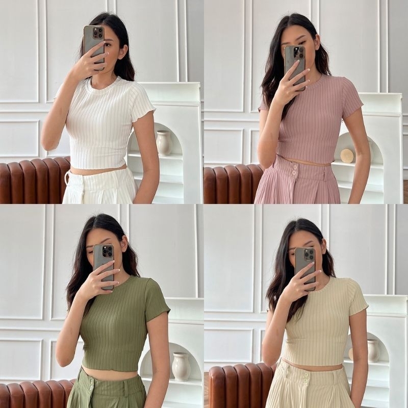 Premium Kaos Rib Knit Crop Top Kaos Wanita Slimfit