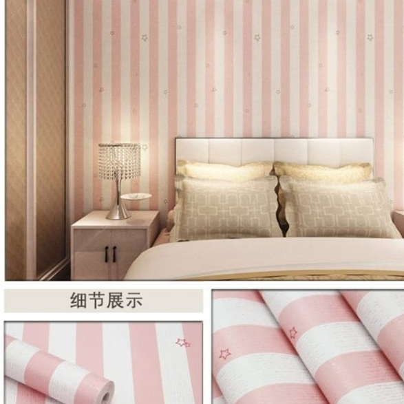 Wallpaper Dinding Motif Garis Bintang Pink