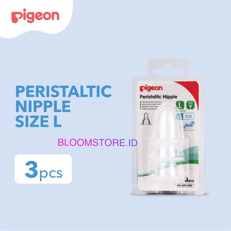 PIGEON Peristaltic Slim Neck Nipple Dot Teat Standar Standard Size Ukuran S M L Y Peristaltik Soft isi 3 pcs Ulir Slimneck 3pcs