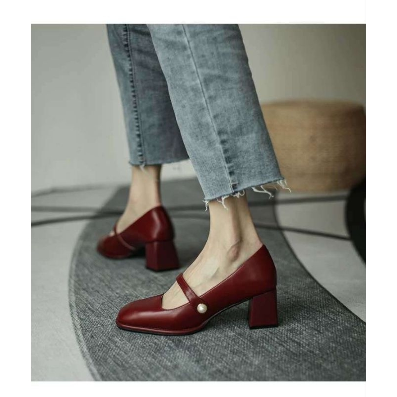 [MikanHiro Store] Thick-heeled Mary Jane shoes women's retro 2020 new Hepburn style high-heeled square toe shallow mouth single shoes women's summer sweet