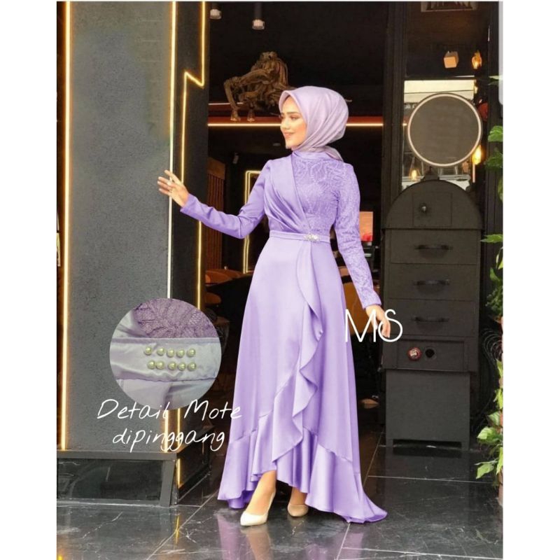 (NEW)  MISA Dress - Bisa COD Baju Gamis Dress Maxmara Velvet Brukat Brokat Mutiara Mote Remaja Wanit