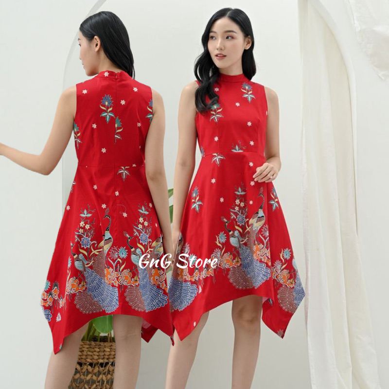 Dress Batik 311 BBC Red/ Couple Batik/ Batik Pasangan/ Batik Wanita/ Dress Batik Merah