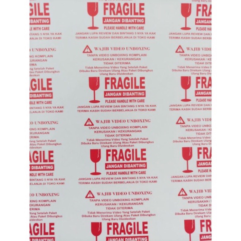 STIKER ONLINE SHOP PAKET FRAGILE UNBOXING GEN2 uk 5 x 4 cm isi 100 pcs