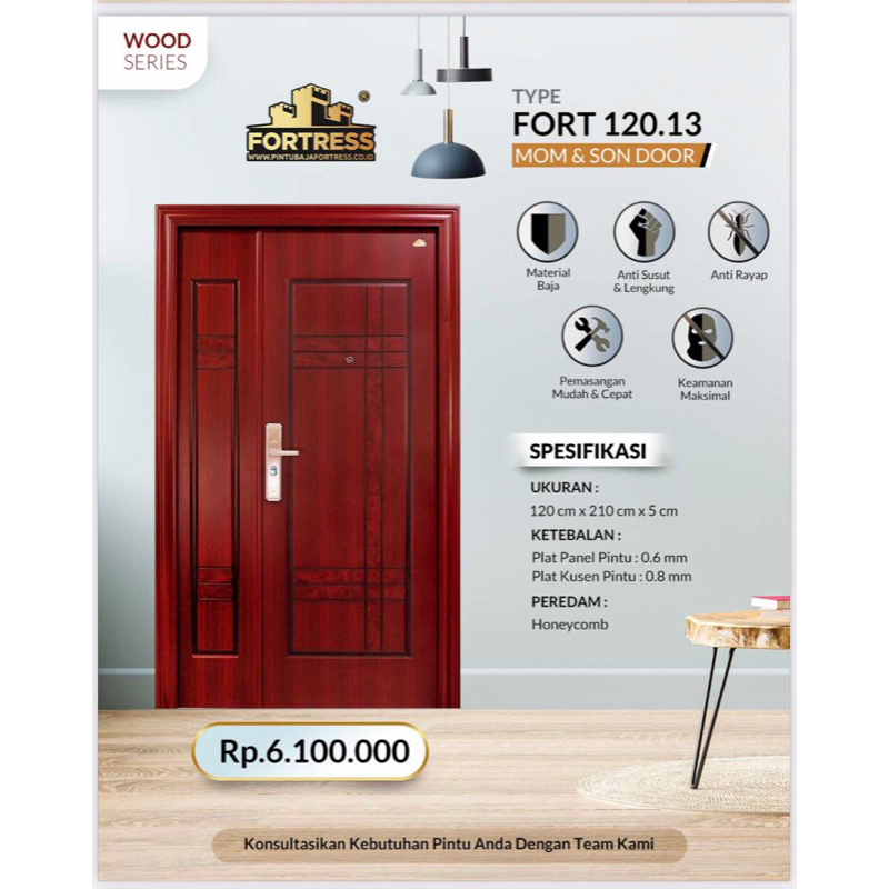 PINTU BAJA UTAMA FORTRESS MOM&SON 120.13(120x210) COKLAT / PUTIH