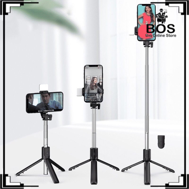 BOS - TONGSIS TRIPOD BLUETOOTH R1S LED 4 IN 1 / SELFIE STICK 4IN1 WITH REMOTE SHUTTER PLUS LAMPU FLASH