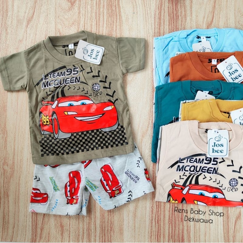 BANYAK MOTIF - SPIDERMAN BATMAN MCQUEEN CARS Baju setelan celana pendek katun anak bayi laki-laki cowok 1 tahun mobil balap