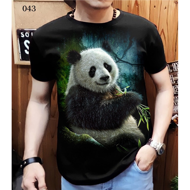 Shalch Trendy / Kaos Pendek Pria Motif panda rumput / UK L - XL