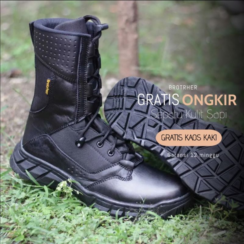 Sepatu Pdl Tni Polri Kulit Asli Terbaru Anti Air Original Brotrher New gen 8 Murah