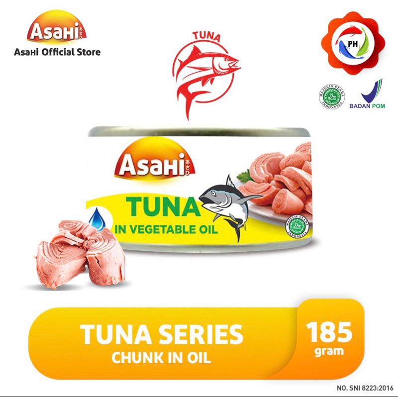 

Asahi tuna kaleng 185g dalam minyak- daging UTUH BUKAN SERPIHAN