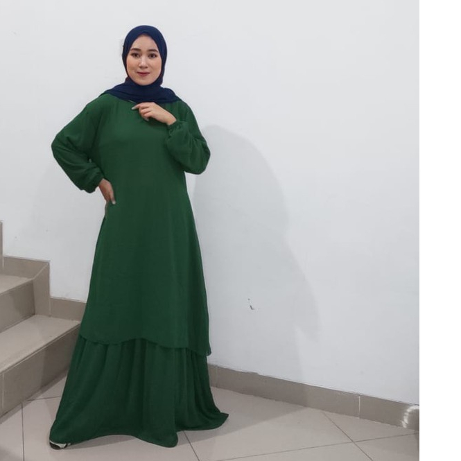 Mala Dress // Gamis Harian Hijau Botol Polos Simpel  LD 100 110 120 130 XXL XXXL 3XL Cantik Lucu Kek