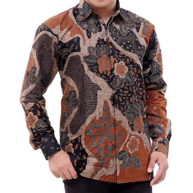 KEMEJA LENGAN PANJANG MOTIF PULAW OREN UKURAN M L XL XXL