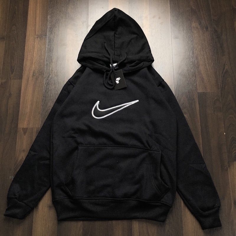 JAKET HOODIE NIKE - LOGO BIG PATCH BORDIR HITAM FULLTAG &amp; LABEL