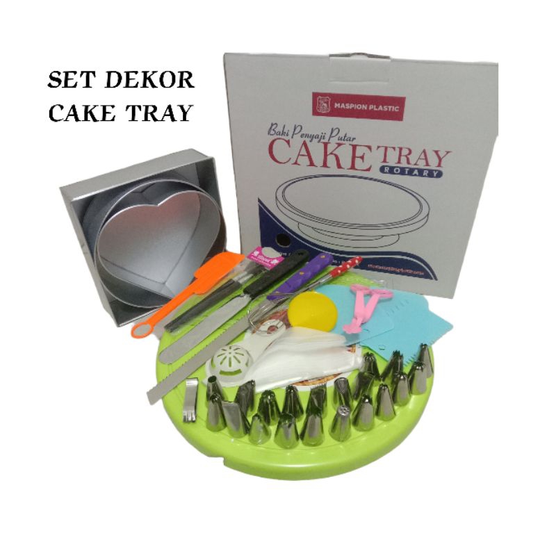 New Paket dekorasi kue / Meja putar set / Set Dekor Cake Tray  / Set Dekorasi Kue Ulangtahun Pernikahan Spatula Dan bonus Loyang Bulat, Kotak. Love Termurah