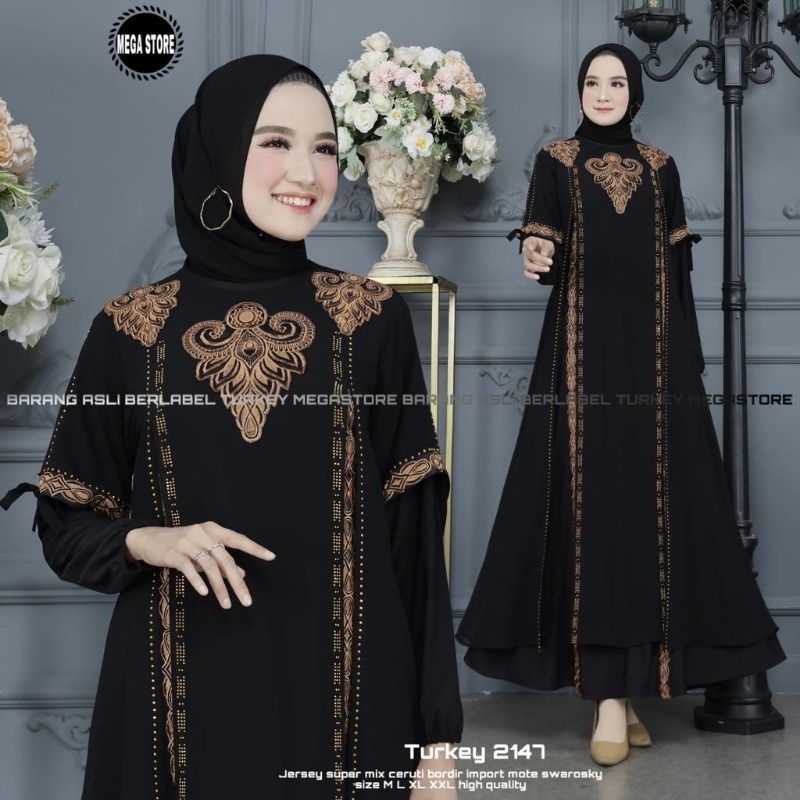 Baju Gamis Wanita Abaya Turkey Turki Hitam 2147 Dress Dres Jubah Hitam Ori Megastore