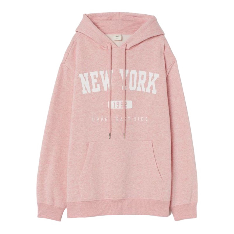 ( 8.8 ) Hoodie H&amp;M Unisex New York Pink, Flecee Katun Lembut Tebal, Free Papperbag